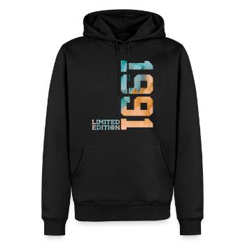 35E ANNIVERSAIRE ÉDITION LIMITÉE 1991 - Sweat à capuche Premium bio Homme - noir - Devant - Nico (187cm)