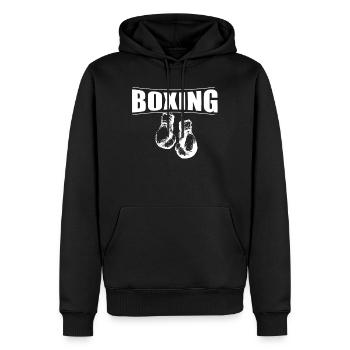 Boxe avec des gants - Sweat à capuche Premium bio Homme - noir - Devant - Nico (187cm)