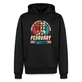 Cadeau 52e Anniversaire Vintage Né En Février 1972 - Sweat à capuche Premium bio Homme - noir - Devant - Nico (187cm)