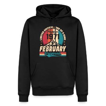 Cadeau 53e Anniversaire Vintage Né En Février 1971 - Sweat à capuche Premium bio Homme - noir - Devant - Nico (187cm)