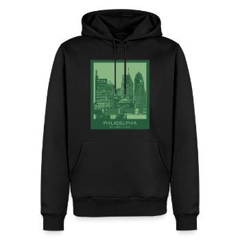 Philadelphia Skyline – Ville de l’amour fraternel - Sweat à capuche Premium bio Homme - noir - Devant - Nico (187cm)