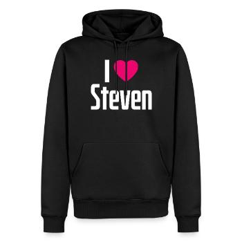 I Love Steven Pinkes Herz Ich liebe Steven - Männer Premium Bio Hoodie - Schwarz - Vorne - Nico (187cm)