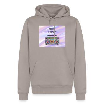 90s Love Boombox - Men’s Premium Organic Hoodie - taupe - Front - Nico (187cm)