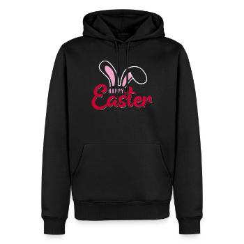 Joyeuses Écritures du Lapin de Pâques - Sweat à capuche Premium bio Homme - noir - Devant - Nico (187cm)