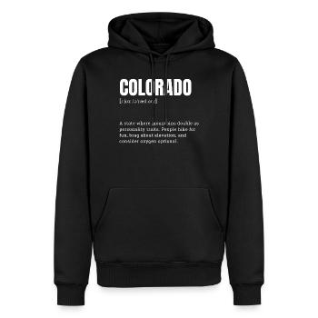 Colorado Bergabenteuer Typo - Männer Premium Bio Hoodie - Schwarz - Vorne - Nico (187cm)