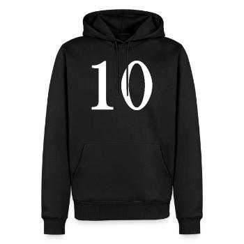 10. 10 ANS. 10e ANNIVERSAIRE. ANNIVERSAIRE 10 ANS. - Sweat à capuche Premium bio Homme - noir - Devant - Nico (187cm)