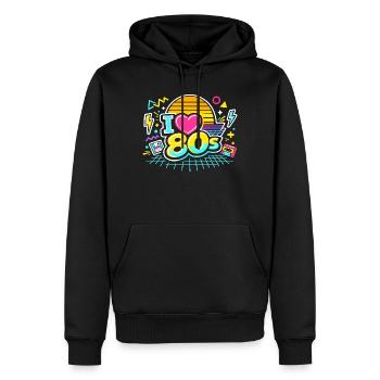 Les années 80 J’adore les années 80 - Sweat à capuche Premium bio Homme - noir - Devant - Nico (187cm)