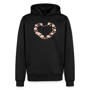 Motif printanier du cœur des cerisiers en fleurs - Sweat à capuche Premium bio Homme - noir - Devant - Nico (187cm)