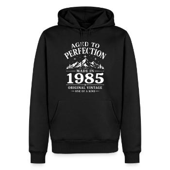 1985 Anniversaire 41 ans Retro Millésime 1985 - Sweat à capuche Premium bio Homme - noir - Devant - Nico (187cm)