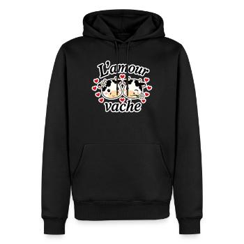 L'amour vache - Sweat à capuche Premium bio Homme - noir - Devant - Nico (187cm)