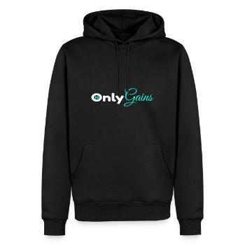 Only Gains - Männer Premium Bio Hoodie - Schwarz - Vorne - Nico (187cm)