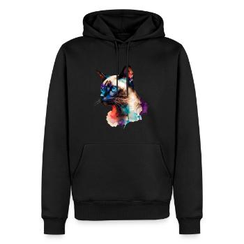 Multi-colored portrait of a Siamese cat Watercolor - Men’s Premium Organic Hoodie - black - Front - Nico (187cm)