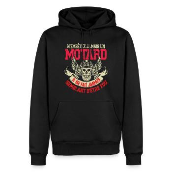Motard Moto Motocross Homme Humour Citations - Sweat à capuche Premium bio Homme - noir - Devant - Nico (187cm)