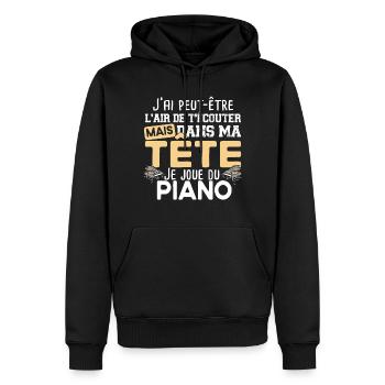 Piano Pianiste Instrument Musique Opéra Concert - Sweat à capuche Premium bio Homme - noir - Devant - Nico (187cm)