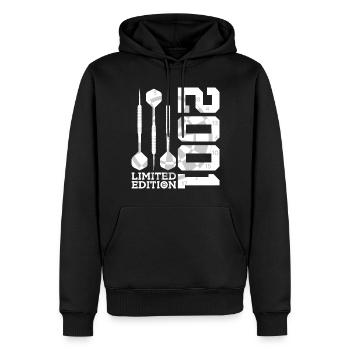 LIMITED EDITION 2001 DARTS 25. GEBURTSTAG - Männer Premium Bio Hoodie - Schwarz - Vorne - Nico (187cm)