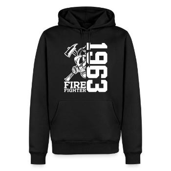 63E ANNIVERSAIRE BRIGADE DES POMPIERS 1963 - Sweat à capuche Premium bio Homme - noir - Devant - Nico (187cm)