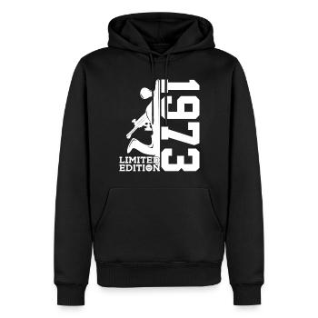 53E ANNIVERSAIRE DE CARPENTER 1973 - Sweat à capuche Premium bio Homme - noir - Devant - Nico (187cm)