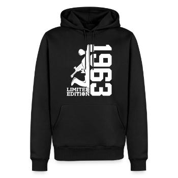 LIMITED EDITION 1963 TISCHLER 63. GEBURTSTAG - Männer Premium Bio Hoodie - Schwarz - Vorne - Nico (187cm)