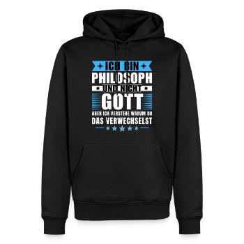 Ich bin Philosoph und nicht Gott - Männer Premium Bio Hoodie - Schwarz - Vorne - Nico (187cm)