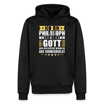 Ich bin Philosoph und nicht Gott - Männer Premium Bio Hoodie - Schwarz - Vorne - Nico (187cm)