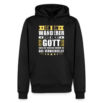 Ich bin Wanderer und nicht Gott - Männer Premium Bio Hoodie - Schwarz - Vorne - Nico (187cm)
