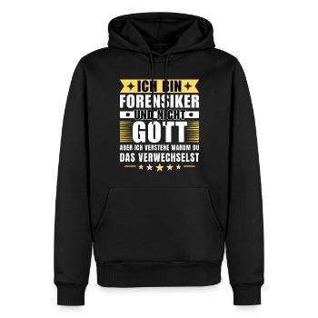 Ich bin Forensiker und nicht Gott - Männer Premium Bio Hoodie - Schwarz - Vorne - Nico (187cm)