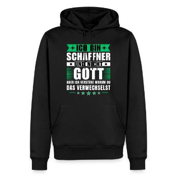 Ich bin Schaffner und nicht Gott - Männer Premium Bio Hoodie - Schwarz - Vorne - Nico (187cm)