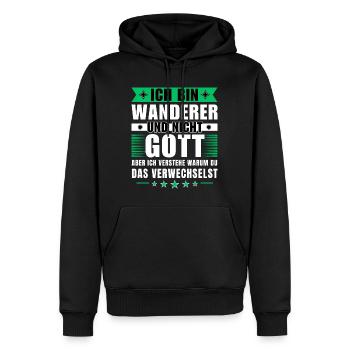 Ich bin Wanderer und nicht Gott - Männer Premium Bio Hoodie - Schwarz - Vorne - Nico (187cm)