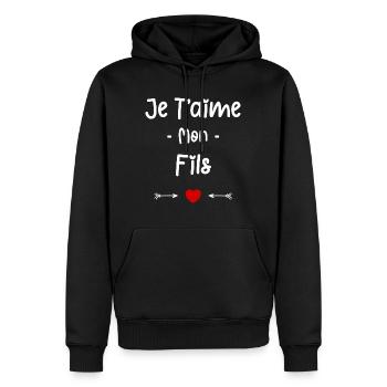 Je t'aime mon Fils - Sweat à capuche Premium bio Homme - noir - Devant - Nico (187cm)