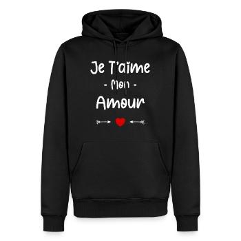 je t'aime mon Amour - Sweat à capuche Premium bio Homme - noir - Devant - Nico (187cm)