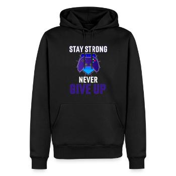 Stay Strong gamer violet - Sweat à capuche Premium bio Homme - noir - Devant - Nico (187cm)