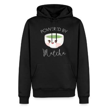 Propulsé par Matcha thé vert Kawaii Illustration - Sweat à capuche Premium bio Homme - noir - Devant - Nico (187cm)