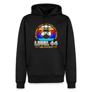 Stufe 44 - Männer Premium Bio Hoodie - Schwarz - Vorne - Nico (187cm)