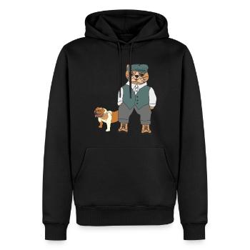 Chat élégant avec bouledogue anglais - Sweat à capuche Premium bio Homme - noir - Devant - Nico (187cm)
