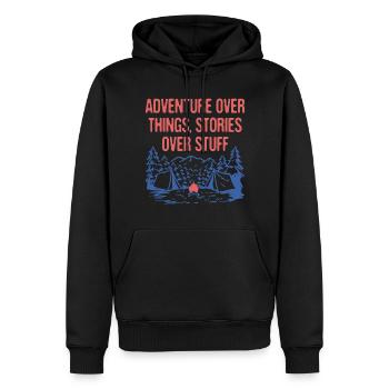 Adventure Over Things Stories Over Stuff Camping - Männer Premium Bio Hoodie - Schwarz - Vorne - Nico (187cm)