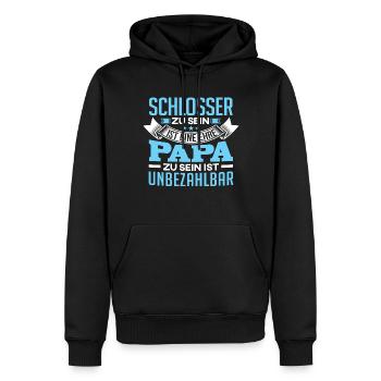 SCHLOSSER und Papa - Männer Premium Bio Hoodie - Schwarz - Vorne - Nico (187cm)