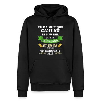 Humour Collègue Départ En Retraite - Sweat à capuche Premium bio Homme - noir - Devant - Nico (187cm)