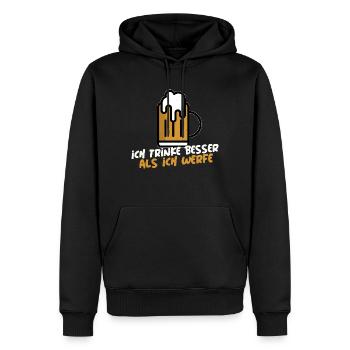 Ich trinke besser als ich werfe Darts Shirt - Männer Premium Bio Hoodie - Schwarz - Vorne - Nico (187cm)