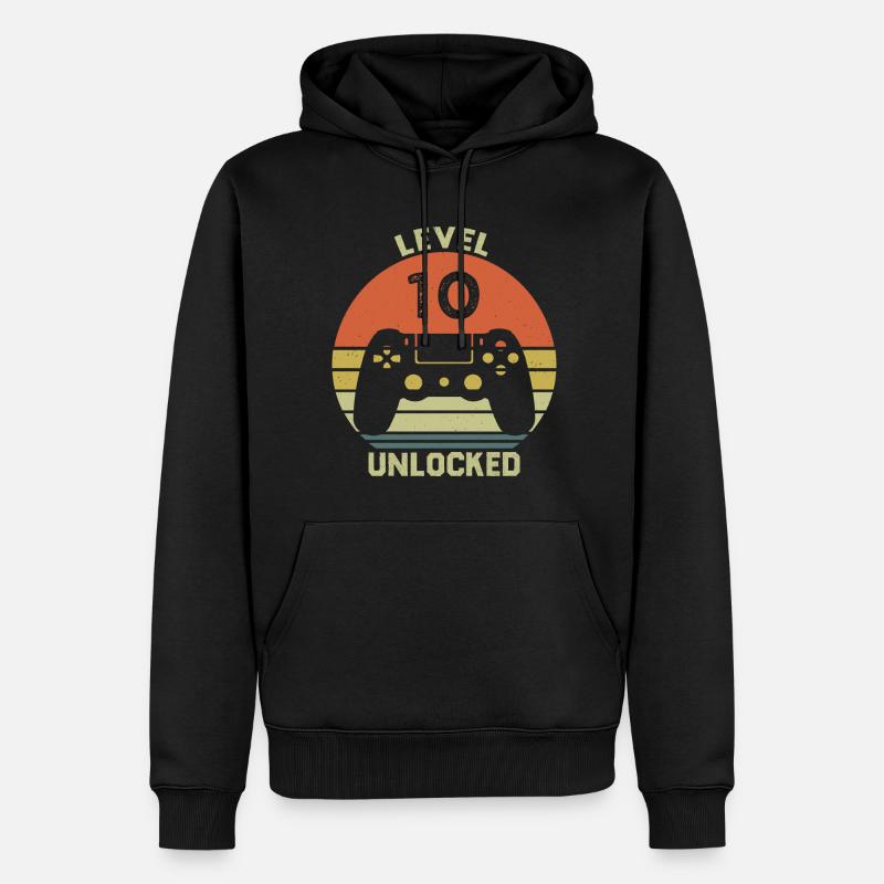 Level 10 Unlocked 10 Geburtstag Geschenk - Männer Premium Bio Hoodie - Schwarz