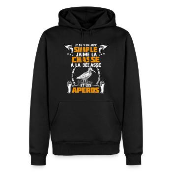 Bécasse Apéro Pour Chasseur - Sweat à capuche Premium bio Homme - noir - Devant - Nico (187cm)
