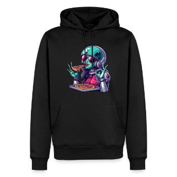 Außerirdische Pizzaliebhaberin - Grüne Alien Frau - Männer Premium Bio Hoodie - Schwarz - Vorne - Nico (187cm)
