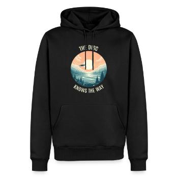 Le disque connaît le chemin | Disc Golf Flight Instinct - Sweat à capuche Premium bio Homme - noir - Devant - Nico (187cm)