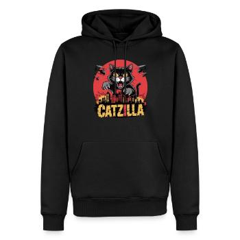 Catzilla – Le chat devient pouvoir - Sweat à capuche Premium bio Homme - noir - Devant - Nico (187cm)