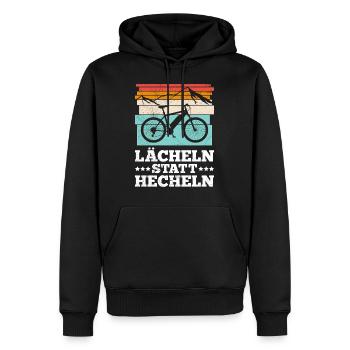 Elektro Fahrrad E-BIKE LÄCHELN STATT HECHELN - Männer Premium Bio Hoodie - Schwarz - Vorne - Nico (187cm)