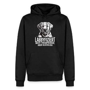 Labbyfiziert – Einmal Labrador, fürimmer glücklich - Männer Premium Bio Hoodie - Schwarz - Vorne - Nico (187cm)