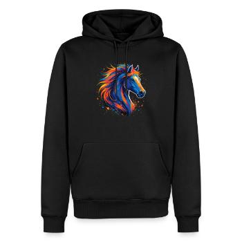 Buntes Pferd – Farbspritzer Kunstwerk - Männer Premium Bio Hoodie - Schwarz - Vorne - Nico (187cm)