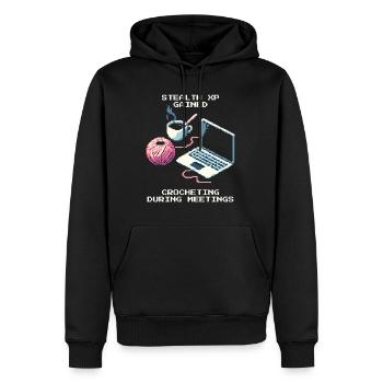 Stealth-Häkeln im Meeting | Garn Handarbeit - Männer Premium Bio Hoodie - Schwarz - Vorne - Nico (187cm)