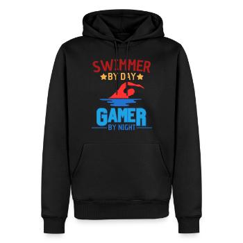 Drôle de joueur nageur joueur joueur disant - Sweat à capuche Premium bio Homme - noir - Devant - Nico (187cm)
