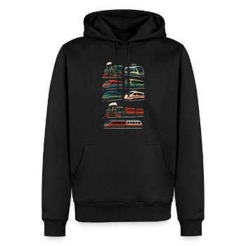 Züge Design – Retro trifft Highspeed - Männer Premium Bio Hoodie - Schwarz - Vorne - Nico (187cm)