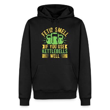 Fanatiques de fitness Fetid Smell Utiliser des kettlebells - Sweat à capuche Premium bio Homme - noir - Devant - Nico (187cm)